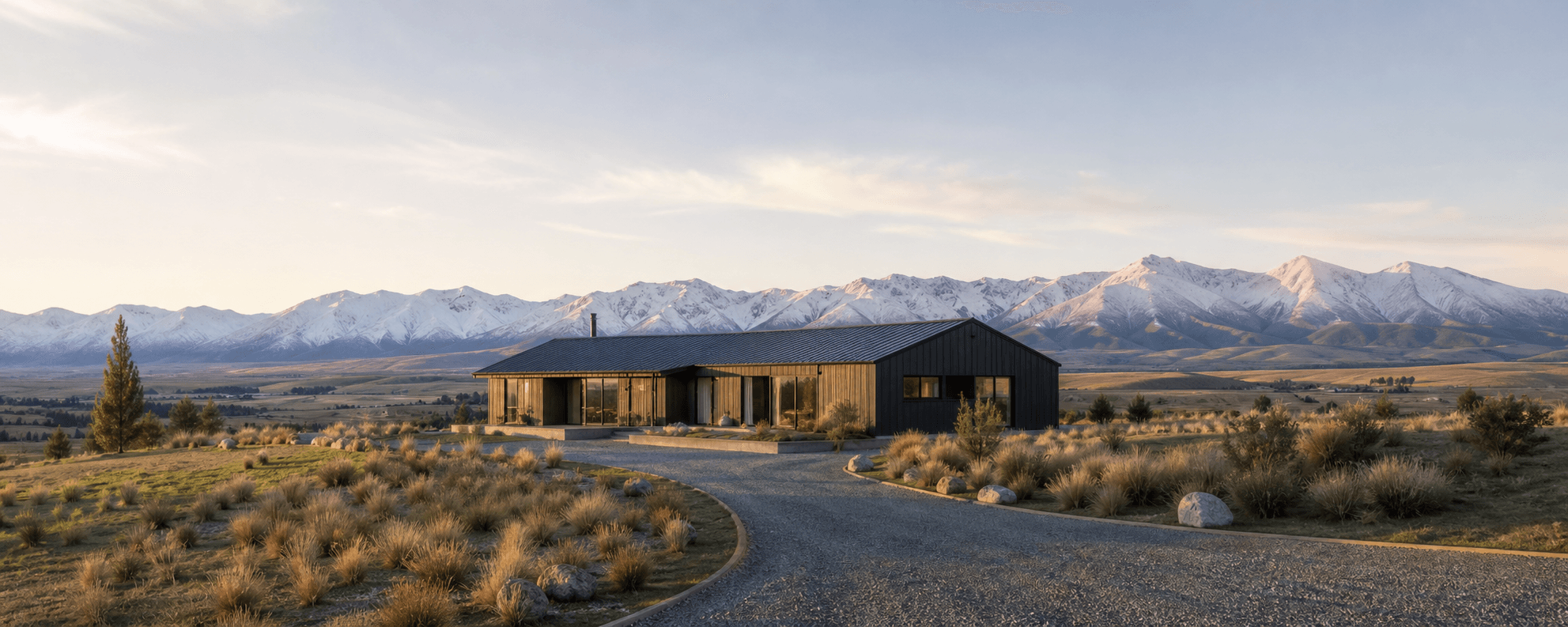 Mackenzie Basin landscape near a modern Fairlie stay